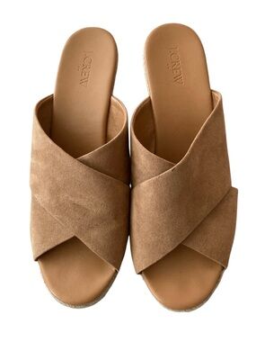 J. Crew Tan Faux Suede Crisscross Slide Mules size 10